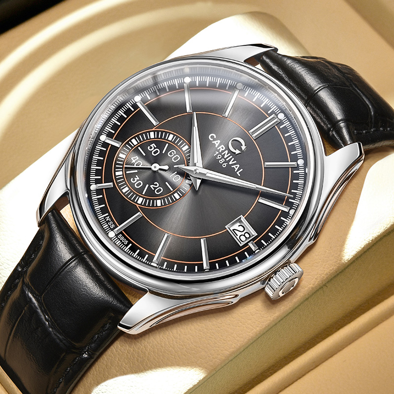 Luxury Watch Second Hand - Relógio Automático CARNIVAL com Mostrador Cinza,