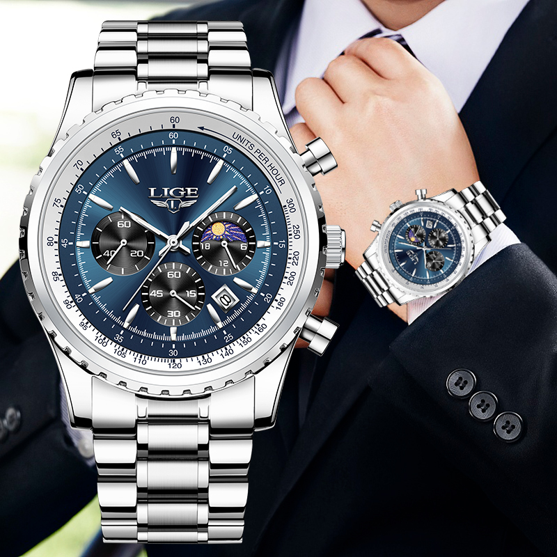 Luxury Watch Maker - LIGE-Relógio Quartzo de Luxo Masculino, Fase