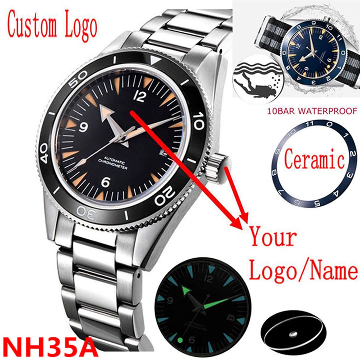 Logotipo personalizado nh35 mo - Luxury Watch Uk avaliação e preço