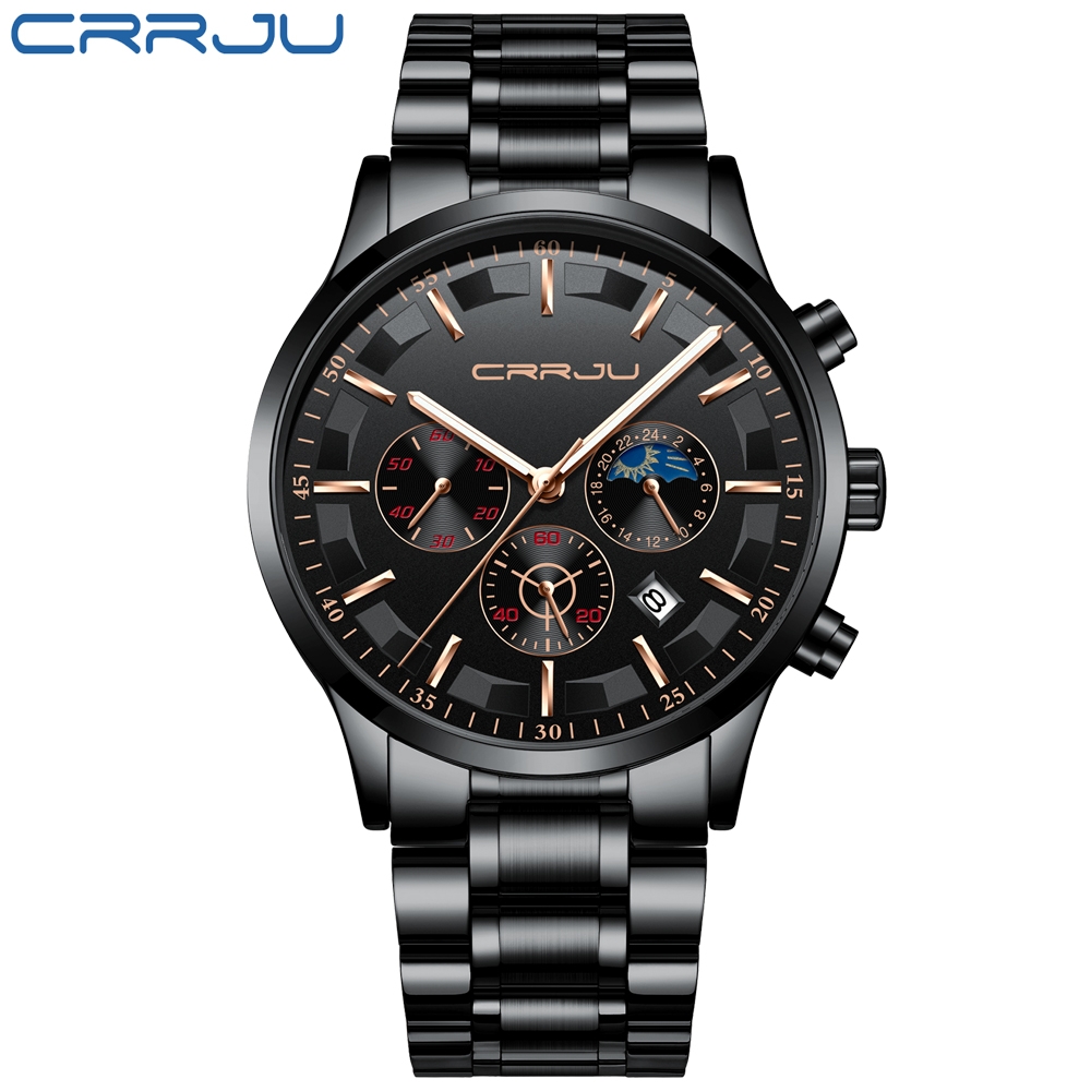Crrju relógio de quartzo mascu - Luxury Watch All Black avaliação e preço
