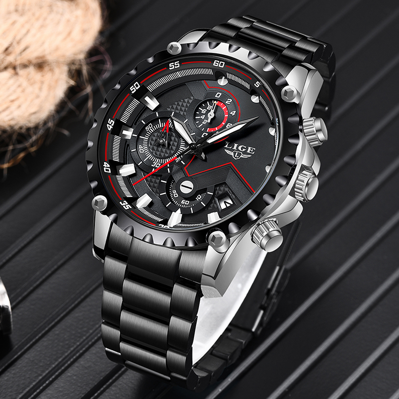 LIGE-Relógio Quartzo Impermeáv - Luxury Watch All Black avaliação e preço