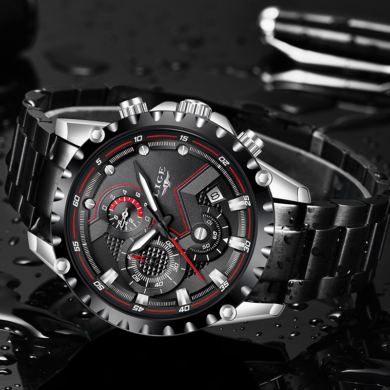 LIGE-Relógio Quartzo Impermeáv - Luxury Watch All Black avaliação e preço