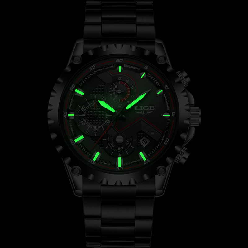 LIGE-Relógio Quartzo Impermeáv - Luxury Watch All Black avaliação e preço