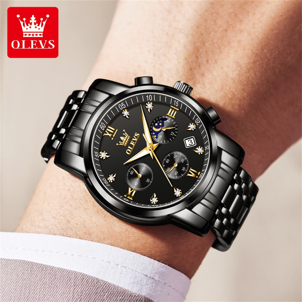 Olevs relógios masculinos popu - Luxury Watch All Black avaliação e preço