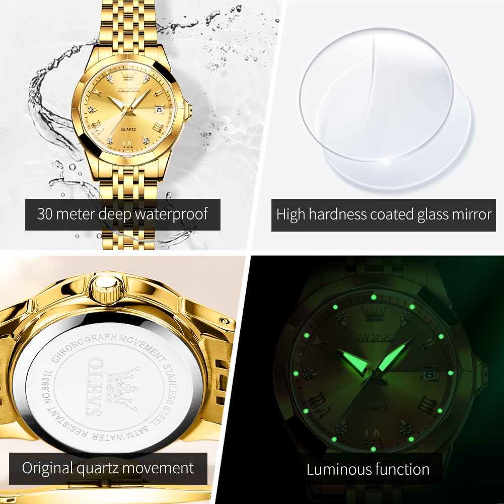 Olevs moda relógio dourado par - Luxury Watch Gold avaliação e preço