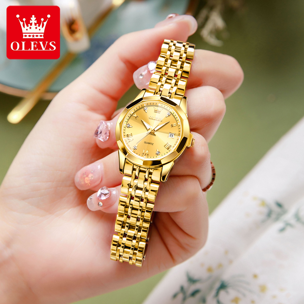 Olevs moda relógio dourado par - Luxury Watch Gold avaliação e preço